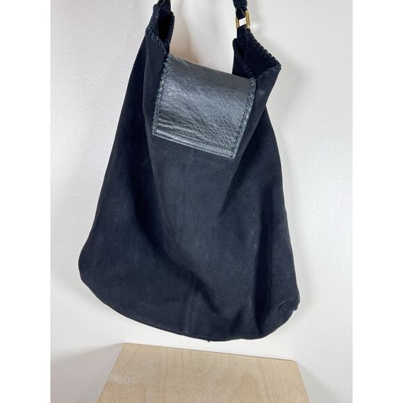 Margot Leather Hobo Tote Bag Purse Black Suede Fringe Festival Bohemian Western - Picture 4 of 10